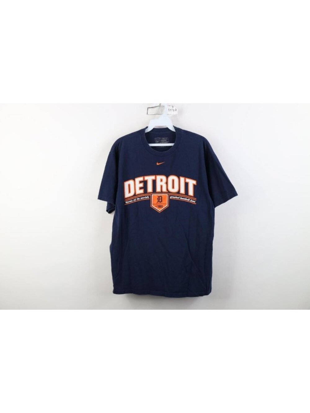 Vtg Nike Mens S Travis Scott Center Swoosh Detroit Tigers Baseball T-Shirt Blue